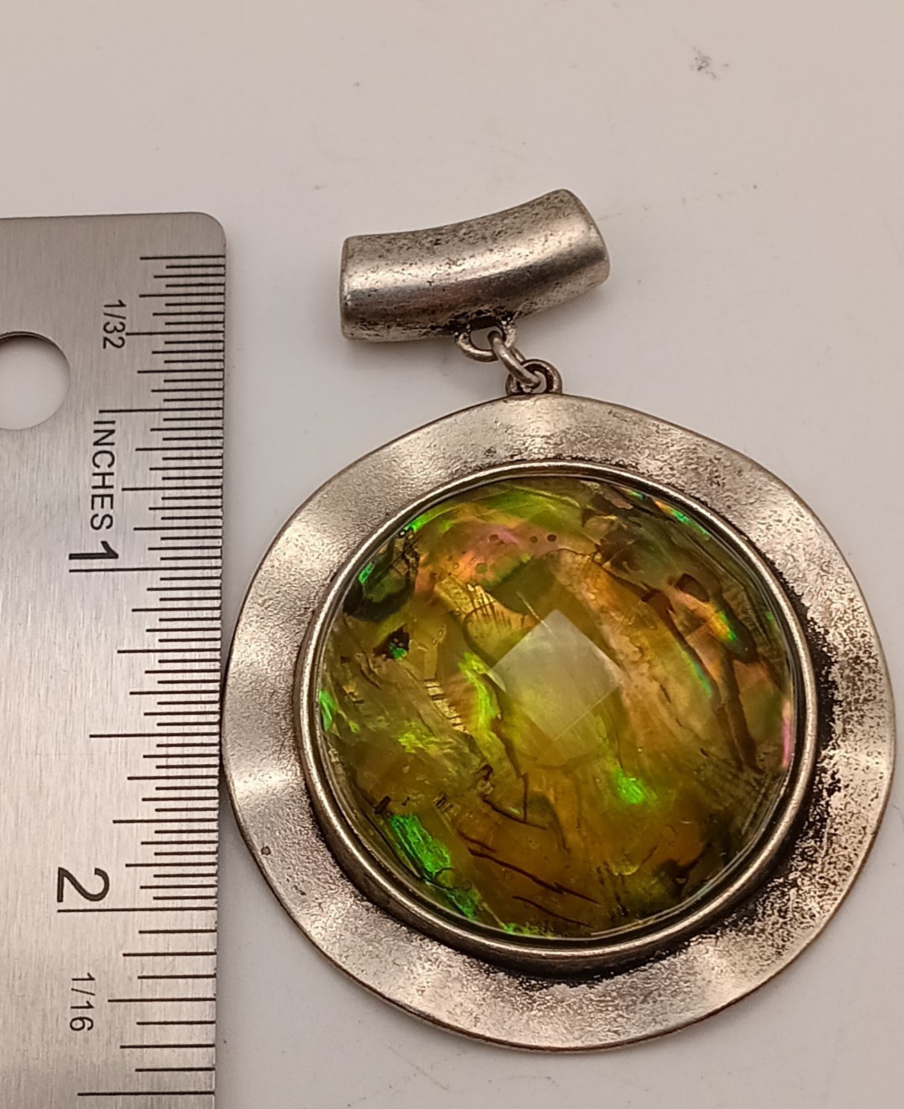 Large Abalone Shell Statement Pendant Faceted Gla… - image 10