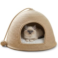 Large Woven Cat Cave Bed for Indoor Cats - 21" x 12" Covered Cotton Rope Cat ...