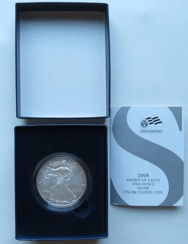 2008 W U.S. MINT AMERICAN EAGLE SILVER DOLLAR UNC w/ BOX & COA