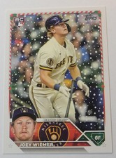 Milwaukee Brewers Joey Wiemer RC Holiday Topps Baseball Card H101 2023 Rookie. rookie card picture