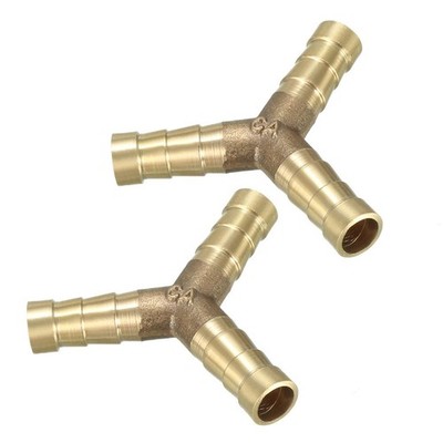 2pcs 8mm Brass Barb Hose Fitting Tee Y-Shaped 3 Way Connector Adapter Joiner