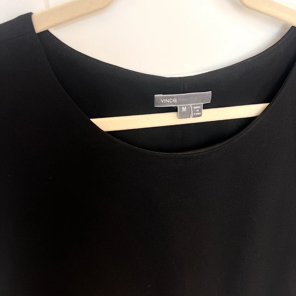 VINCE Lambskin Hem Dress Women’s Medium Black Contrast Band Drawstring Pockets - Image 3 of 4