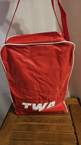 TWA rote Reisetasche Flugtasche mit Gurt und Reißverschluss Vintage - Bild 2 von 4
