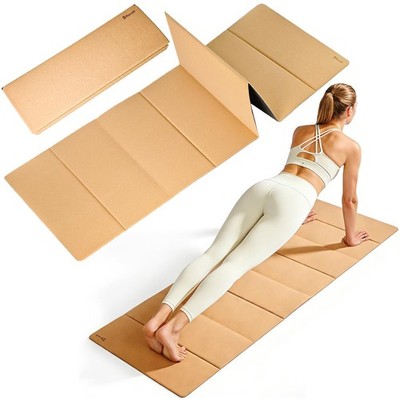 Foldable Cork Yoga Mat, Non-Slip Lightweight Exercise Mat for Travel, Packabl...