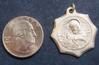 Vintage Large Sterling Silver Scapular Medal