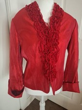 Adriana Papell Evening Essentials Women  s 12 Ruffle Jacket Red Zip Up Front Chic