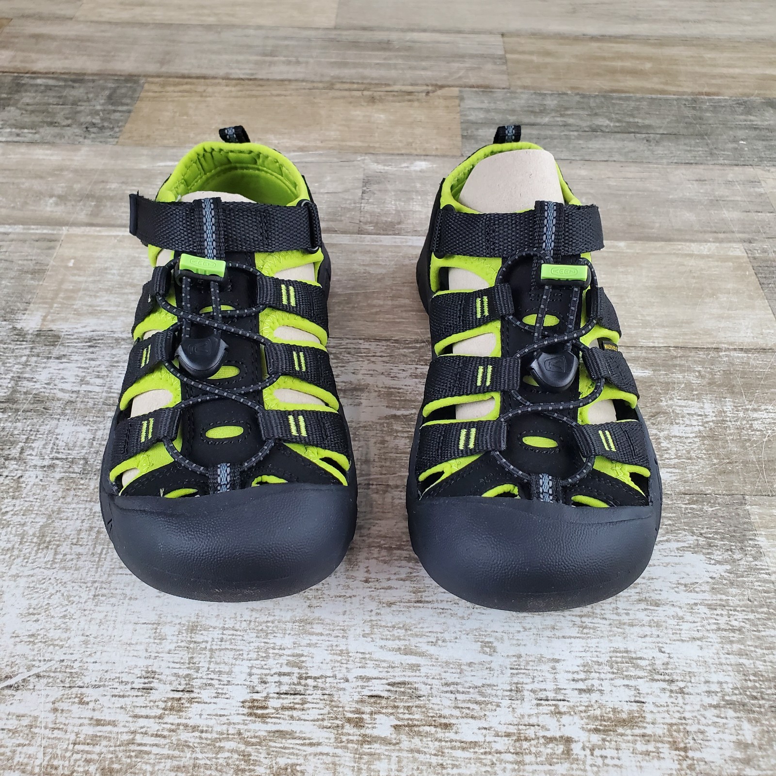 Sandali Keen Newport H2 giovanili taglia 3 neri verde lime lacci elastici con gancio e passante