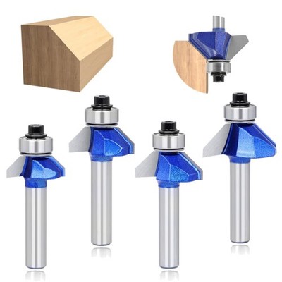 4 Pieces 8 mm Shank 45 Degree Angle Chamfer Cutter Standard for Wood, 45 Degr...