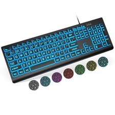 Large Print Backlit Keyboard, Wired USB Lighted Computer Keyboards with 7-Col...