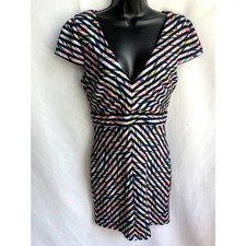 Lulu's When Worlds Kalidoscope Mini Bodycon Dress Size M Sexy V Neck Colorful