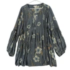 Torrid FESTI Blouse Womens 3X Gray Floral Butterfly Crochet Balloon Sleeve Top