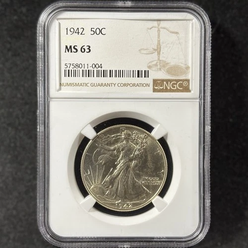 1942 50c Walking Liberty Half Dollar Brilliant Uncirculated NGC MS 63