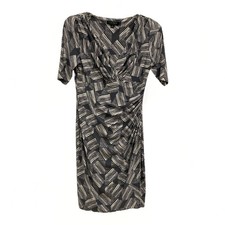 Lauren Ralph Lauren Womens Sz 10 Gray Multicolored Ruched Knit Dress V-neck