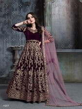 Wine Velvet Heavy Zari Embroidery Anarkali Gown with Net Dupatta  Wedding  Rec