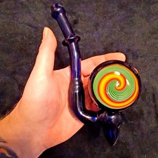 Sherlock Tobacco Pipe Glass- XL Custom inside out swirl disc- Made in the USA