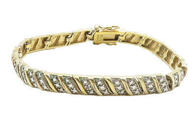 ROSS SIMON 925 Silver  Genuine Diamonds Shiny 2 Tone Chain Bracelet  BT5007