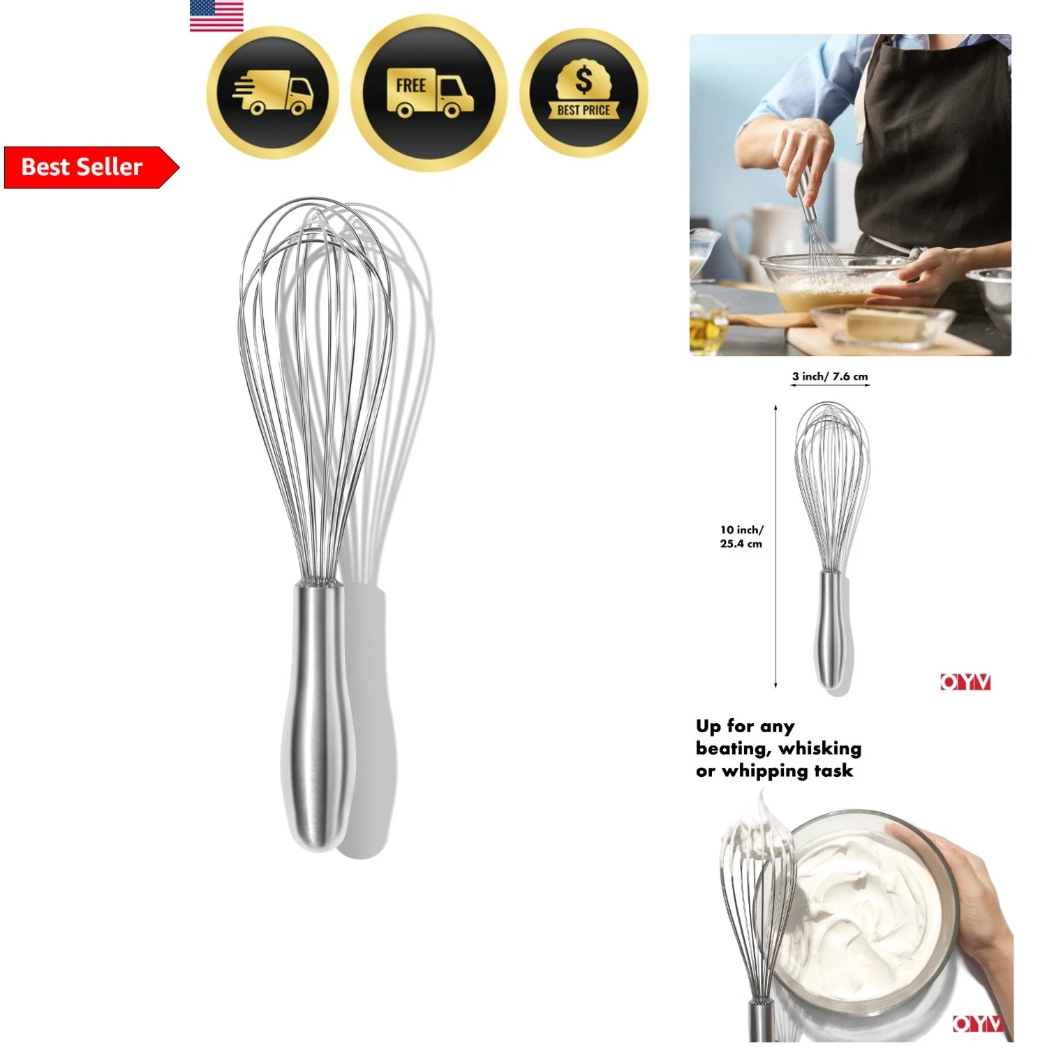 Stainless Steel Whisk 10 Inch Ergonomic Handle Dishwasher Safe Kitchen Tool
Opens in a new window or