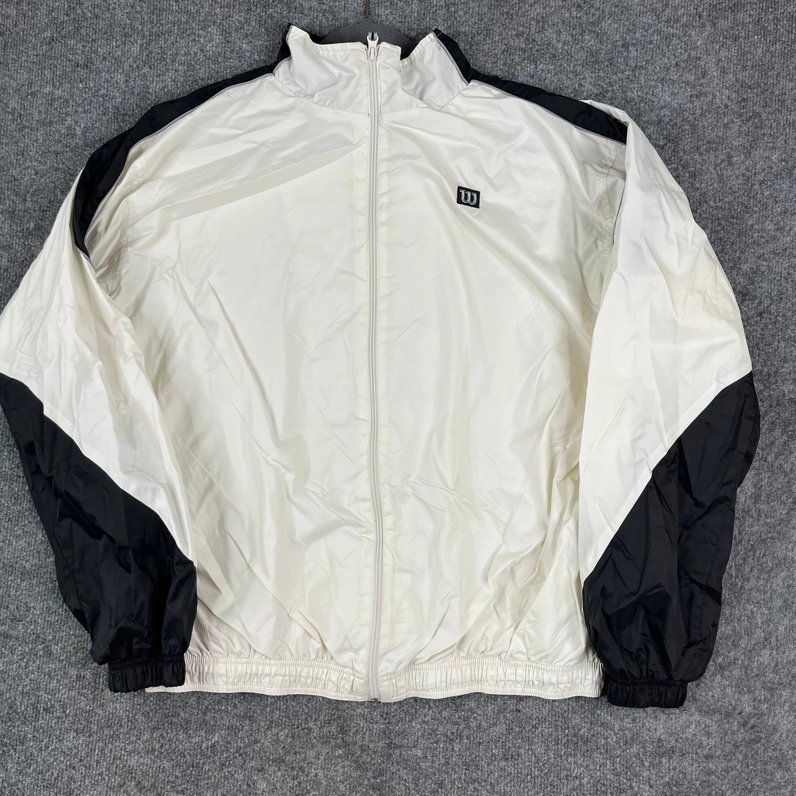 Wilson Jacket Mens Size XL White Black Full Zip Windbreaker Lightweight Athletic