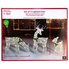 14302 - Beautiful Set of 3 Lighted Deer for Christmas Holiday Ornaments and Seas
