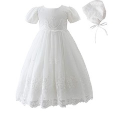 Baby Girls Christening Baptism Dress Special Occasions Lace Floral Embroidere...