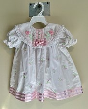 VTG Baby Togs White Pink Embroidered Floral Dress Ribbon Eyelet Collar 18 Months