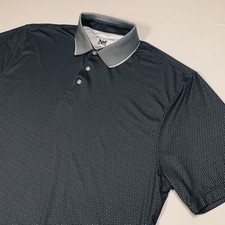 Hickey Freeman Polo Shirt Men's XL Gray Geometric Performance Short Sleeve Golf