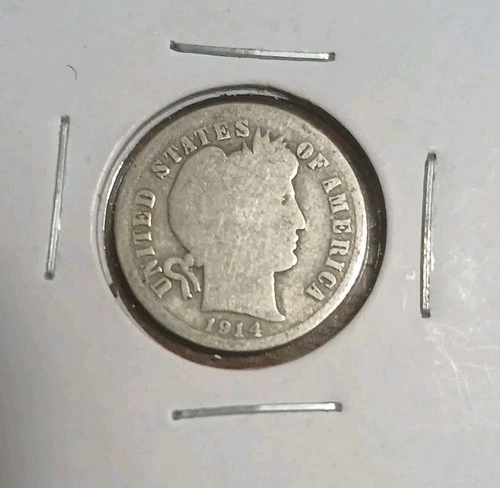 1914 Barber Dime 10c 90% Silver Coin Good