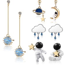Hicarer 4 Pairs Astronaut Stud Earrings Space Planet Star Moon Dangle Earring...