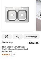 Glacier Bay 33" Drop-In 50/50 Double Bowl 20-Gauge Stainless Steel Kitchen Sink