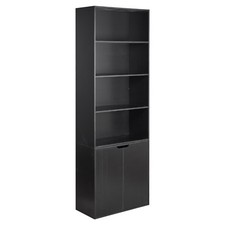 6 Tier Bookcase With 2 Door Cupboard Cabinet Storage Shelving Display Wood Shelf