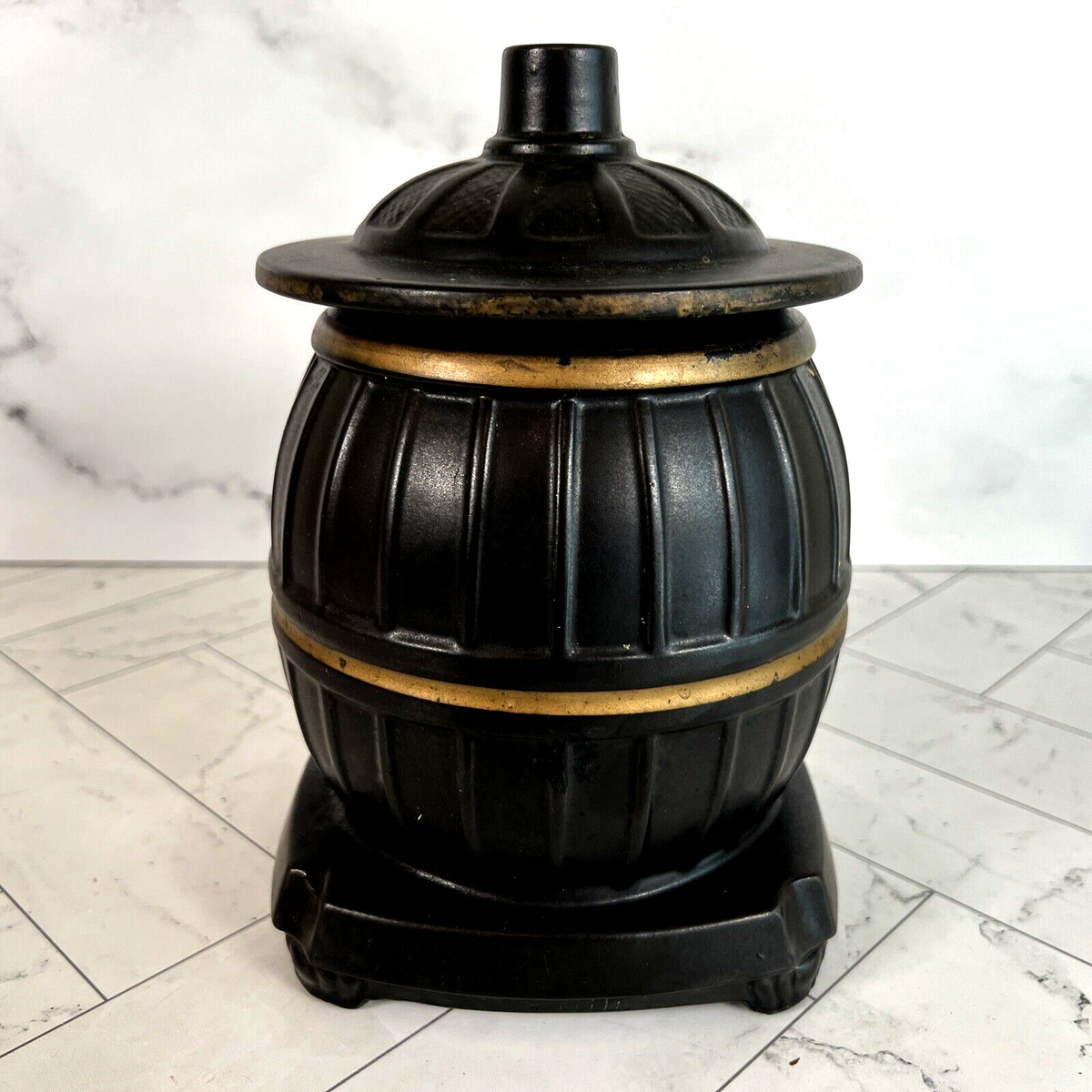 Vintage McCoy Black Pot Belly Stove Ceramic Cookie Jar Rare 10
