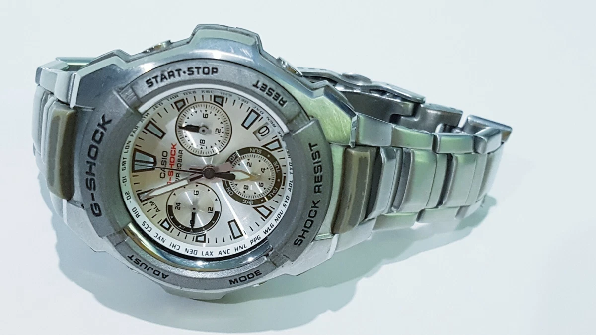 Vintage G Shock Steel MTG MRG G1000D Racing Analog Chrono Cockpit White Face