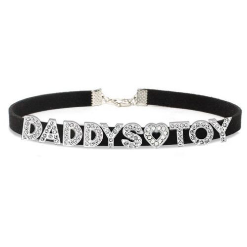 Rhinestone Letter Daddy Necklace Black Soft Leather Choker Sexy Neck Collar - Picture 46 of 49