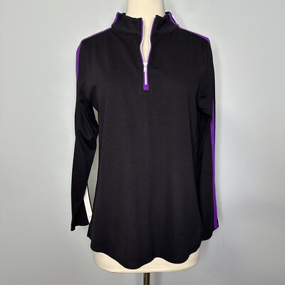 Belyn Key Black 1/4 Zip Pullover Mock Neck Ponte Knit Long Sleeve Top Size M