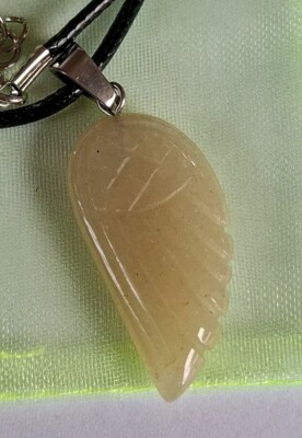 Cute Cloudy Quartz Crystal Angel Feather pendant cord necklace 18'' In Pouch