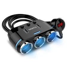 3 Way Cigarette Lighter Socket Splitter, Dual USB Car Charger, Power Adapter 12V