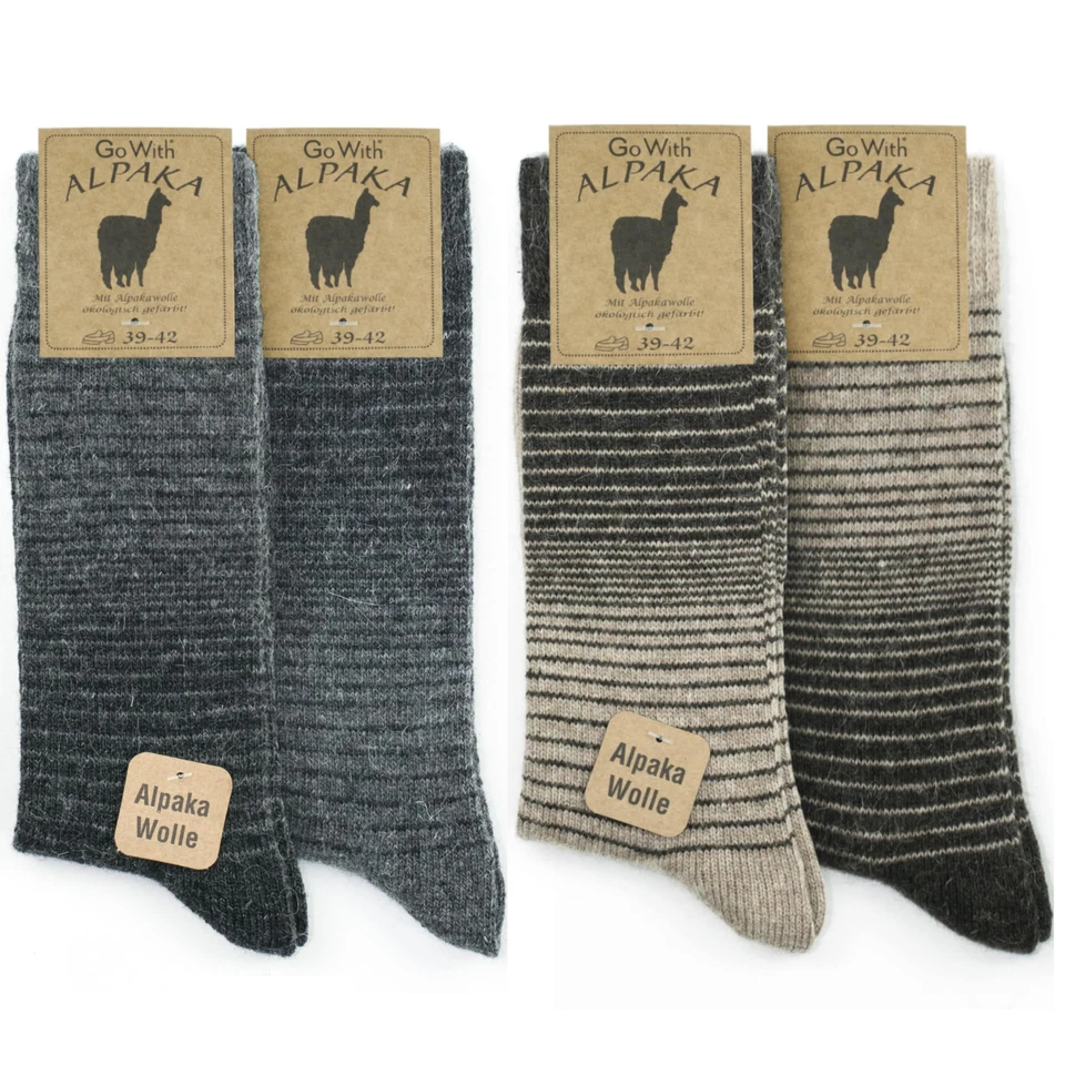 Alpaca Wool Socks 2 Pairs Natural Thermal Winter Socks  Mens Women's Grey Brown  - Image 2 of 4
