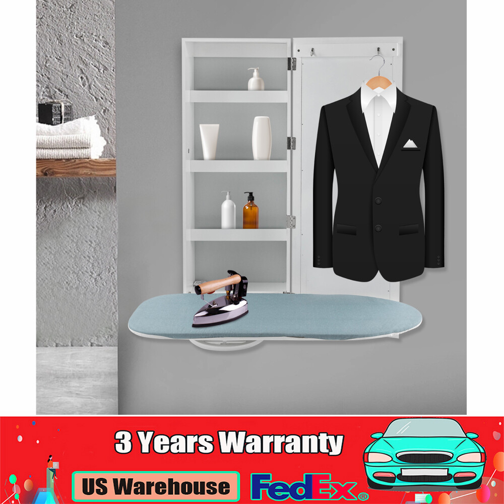 Modern Foldable Wall Mount Ironing Board Cabinet Built in Swivel Board w/Mirror-image