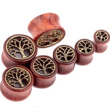 2pc Bronze Wood Ear Flesh Tunnel Plug Flared Tree of Life Shape Gauge Expander
