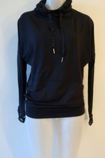 Womens Alala Black Lattice Cuffs Hoodie Pullover Top XS