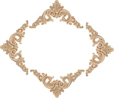 4pcs Unpainted Wooden Carved Corner Onlay Applique Furniture Moulding Decals
