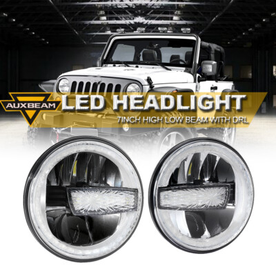 AUXBEAM 7 Inch 90W DOT LED Headlight DRL Hi/Lo Beam for Jeep Wrangler JK TJ LJ