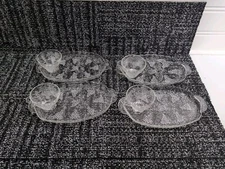 4 Anchor Hocking Vintage Snack Sets Plates Cups Embossed Grapes Leaves Clusters