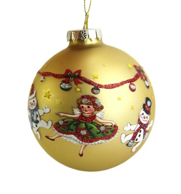 GOODWILL BELGIUM SANTA GOLD BALL GLASS CHRISTMAS ORNAMENT NEW QUALITY NO BOX