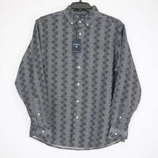 Cremieux Men's Long-Sleeve Shirt L Blue Gray Geometric 100 Cotton NWT 79.50