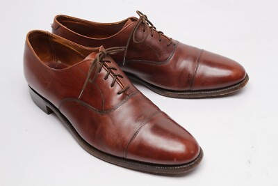 VTG Cheaney Tweed Mens Oxford Dress Shoes 11 D Brown Leather Cap Toe England