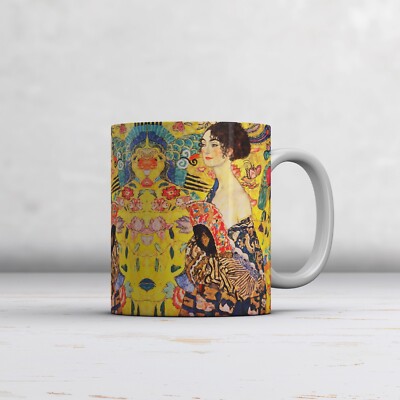 Gustav Klimt: Dame mit Fächer. Fine Art Liebhaber Tasse/Tasse. Ideales Geschenk Kaffee