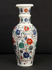 12" Marble Flowe Vase, Floral Gemstone Inlay, Table Vase for home decor, Pietra