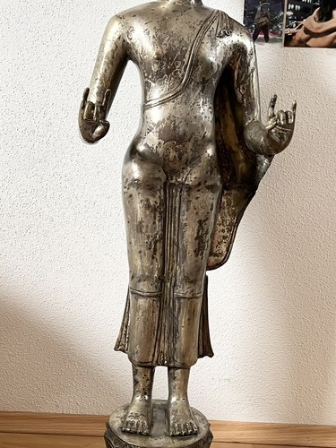 Wunderschöner stehender Buddha mit Kanara Mudra. Bronze 94cm leicht versilbert - Bild 6 von 20