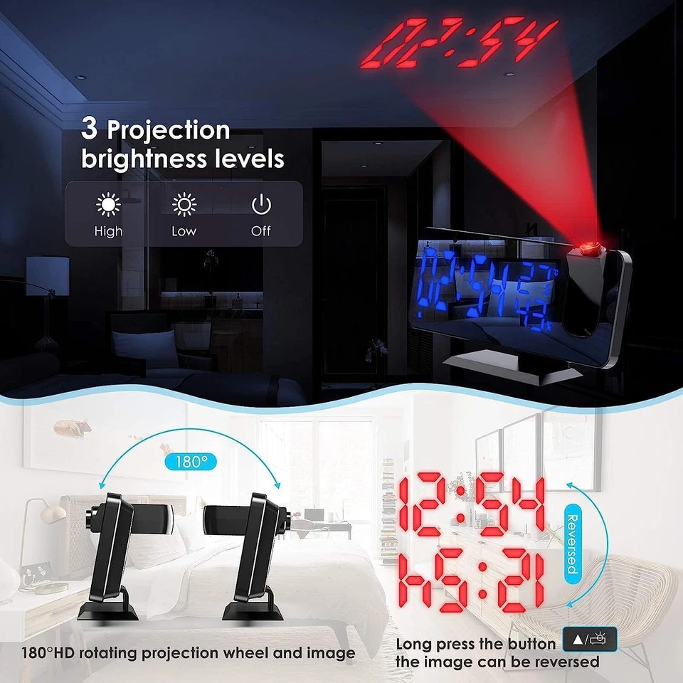 Projektionswecker Radiowecker mit 4 Stufen Bildschirmhelligkeit Digitalwecker... - Bild 2 von 4